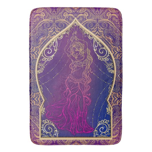 Paarse en goudMarokkaanse Arabische Belly Dansende Badmat (Voorkant Verticaal)