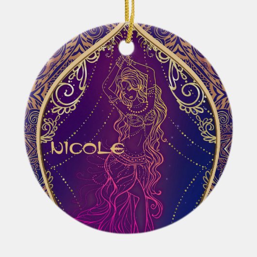 Paarse en goudMarokkaanse Arabische Belly Dansende Keramisch Ornament (Voorkant)