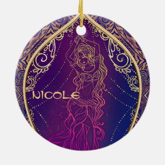 Paarse en goudMarokkaanse Arabische Belly Dansende Keramisch Ornament (Achterkant)