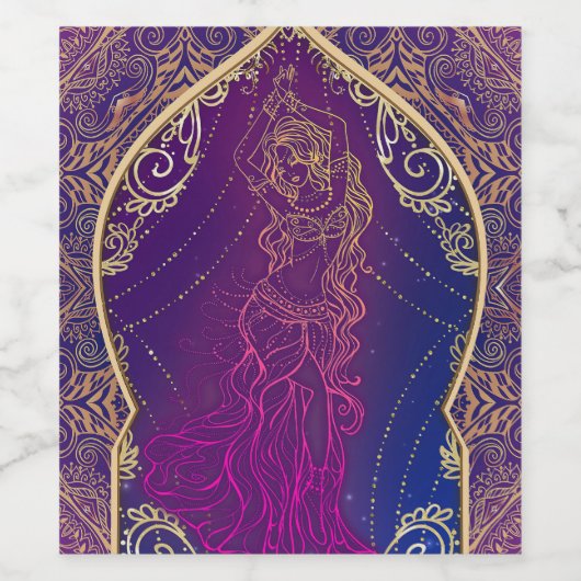 Paarse en goudMarokkaanse Arabische Belly Dansende Wijn Etiket (Enkel label)