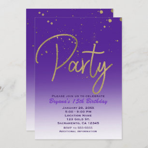 Paarse en goudmatige Glam Birthday Party Chic Kaart
