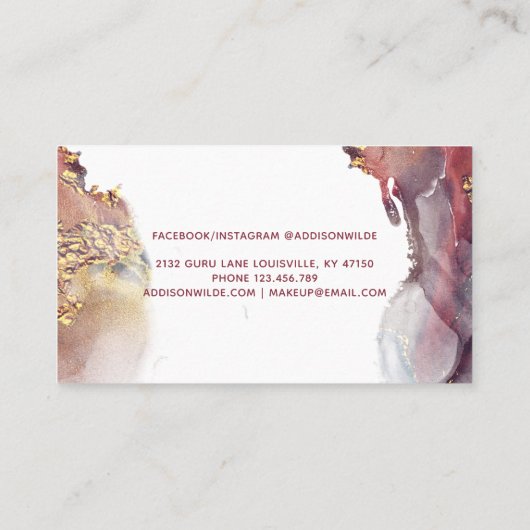 Paarse en goudmatige kunst Vloeibare Waterverf Ink Klantenkaartje (Achterkant)