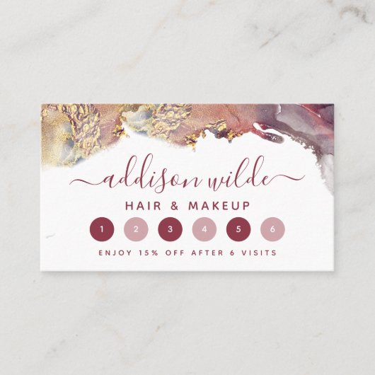 Paarse en goudmatige kunst Vloeibare Waterverf Ink Klantenkaartje (Voorkant)