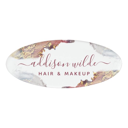 Paarse en goudmatige kunst Vloeibare Waterverf Ink Naambadge (Voorkant)