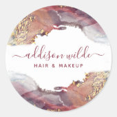 Paarse en goudmatige kunst Vloeibare Waterverf Ink Ronde Sticker (Voorkant)