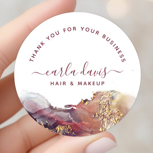 Paarse en goudmatige kunst Vloeibare Waterverf Ink Ronde Sticker