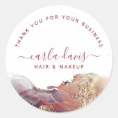 Paarse en goudmatige kunst Vloeibare Waterverf Ink Ronde Sticker (Voorkant)