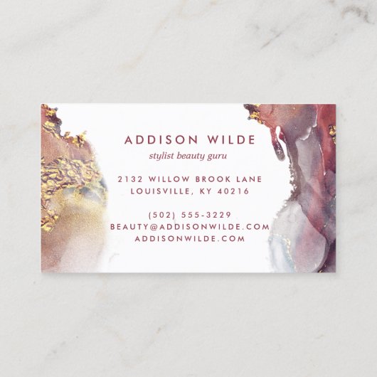 Paarse en goudmatige kunst Vloeibare Waterverf Ink Visitekaartje (Achterkant)