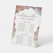 Paarse en goudmatige serviceprijs voor vloeibare i reclamebord met voetstuk (Voorkant)