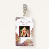 Paarse en goudmatige zoutoplossing voor vloeibare  badge (Voorkant met clip)