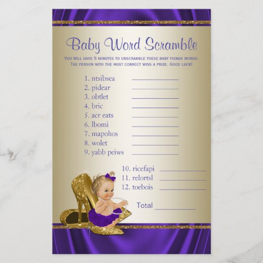Paarse en goudmeisjes Baby shower Games (Voorkant)