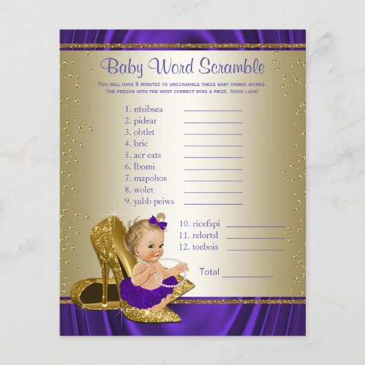 Paarse en goudmeisjes Baby shower Games Flyer (Voorkant)