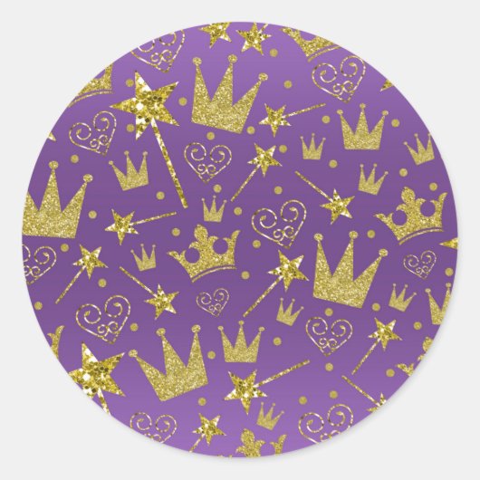 Paarse en goudmeisjes Princess Party Ronde Sticker (Voorkant)