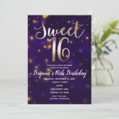 Paarse en goudnacht onder de Sweet 16-partij Kaart (Staand voorkant)