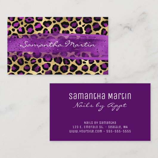 Paarse en goudolieramp met de luipaard visitekaartje (Voorkant / Achterkant)
