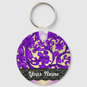 Paarse en goudpalmvodder sleutelhanger