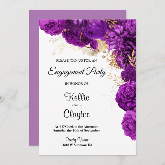 Paarse en goudplatenpartij kaart (Voorkant / Achterkant)