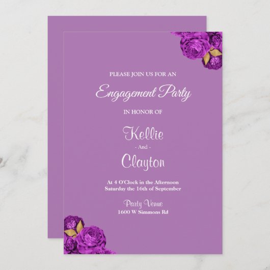 Paarse en goudplatenpartij kaart (Voorkant / Achterkant)