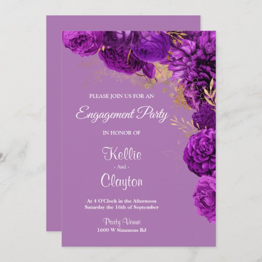 Paarse en goudplatenpartij kaart (Voorkant / Achterkant)