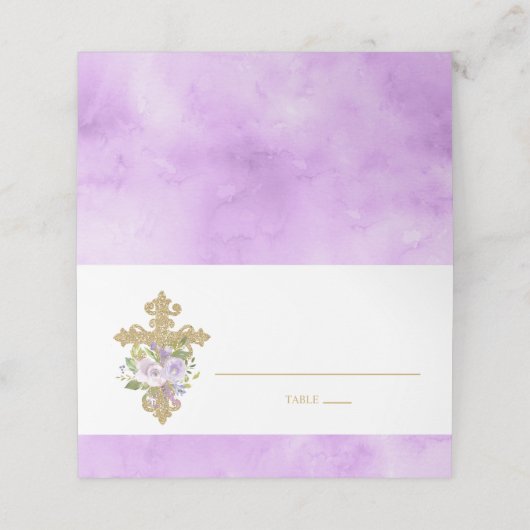 Paarse en goudplatte Baptisme Folded Plaatskaartje (Buitenkant ongevouwen)