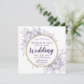 Paarse en goudpony Modern Floral Toile Wedding Kaart (Staand voorkant)