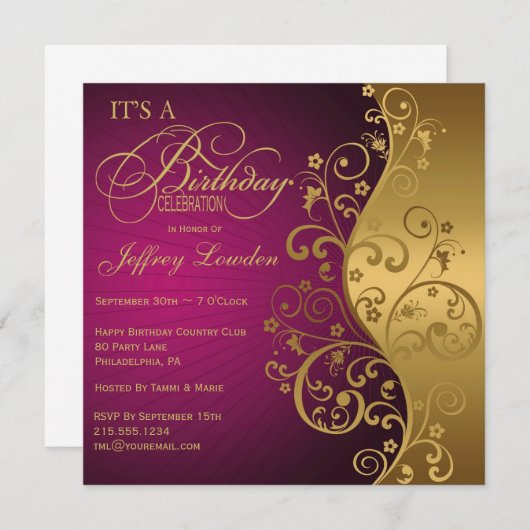 Paarse en goudprijs op elke leeftijd Uitnodiging o (Voorkant / Achterkant)