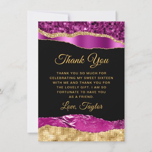 Paarse en goudscheuren zoete zestien bedankkaart (Voorkant)