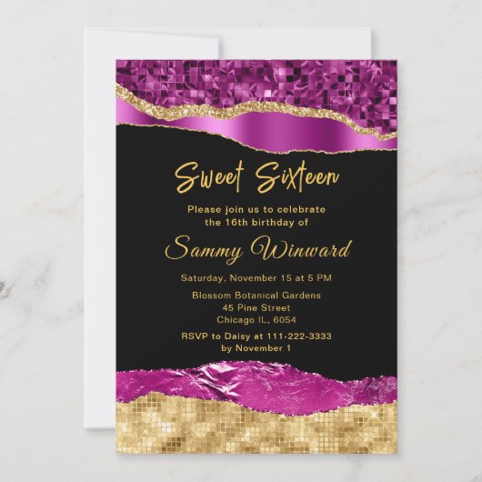 Paarse en goudscheuren zoete zestien kaart (Voorkant)