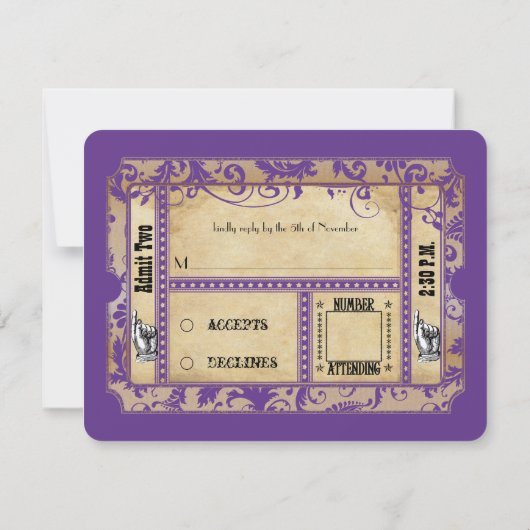 Paarse en goudschotwijn Oud papieren bruiloft RSVP (Achterkant)
