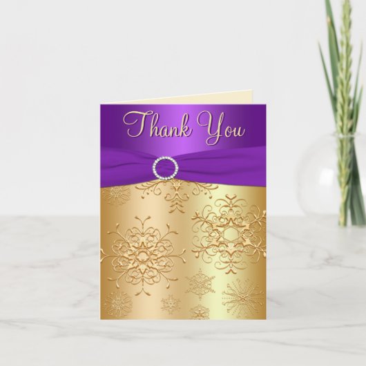Paarse en goudsneeuwvlokken Hartelijk dank Bedankkaart (Voorkant)