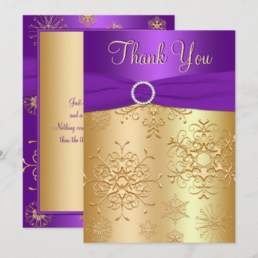 Paarse en goudsneeuwvlokken Hartelijk dank Bedankkaart (Voorkant / Achterkant)