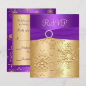 Paarse en goudsneeuwvlokken RSVP-kaart RSVP Kaartje (Voorkant / Achterkant)