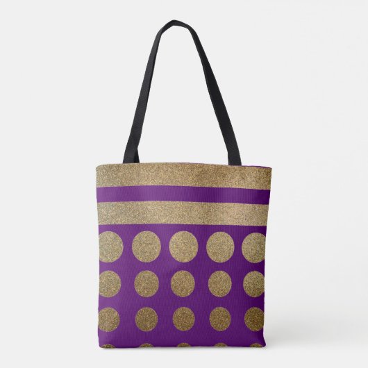 Paarse en goudstaven en Stippen, gemononeerd Tote Bag (Achterkant)