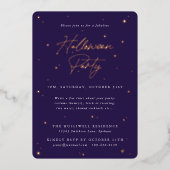 Paarse en goudsterren Halloween-partij Folie Uitnodiging (Voorkant)