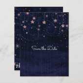 Paarse en goudsterren Whimsical Celestial Aankondigingskaart (Voorkant / Achterkant)