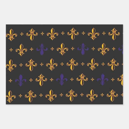 Paarse en goudvaten De Lis Inpakpapier Vel (Voorkant 2)