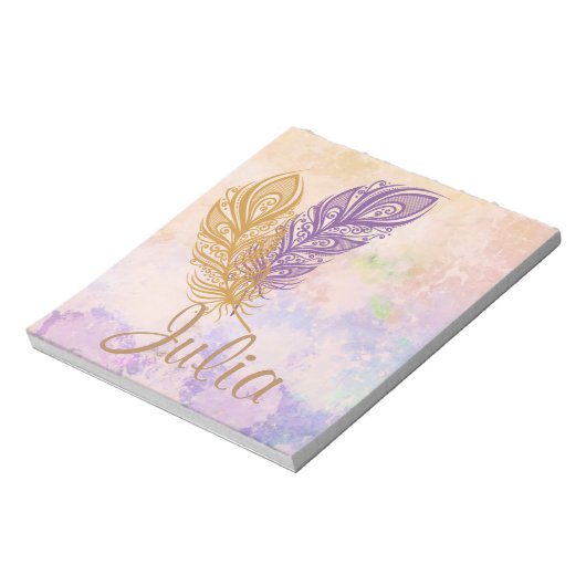 Paarse en goudveren Peach Waterverf Fantasy Notitieblok (Linkerzijde)