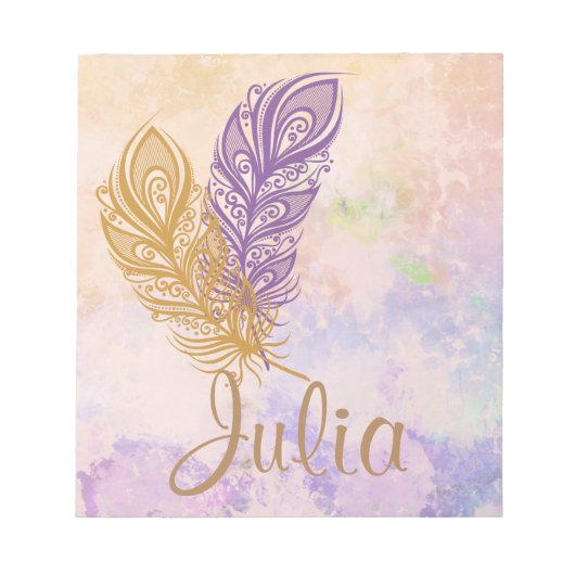 Paarse en goudveren Peach Waterverf Fantasy Notitieblok (Voorkant)