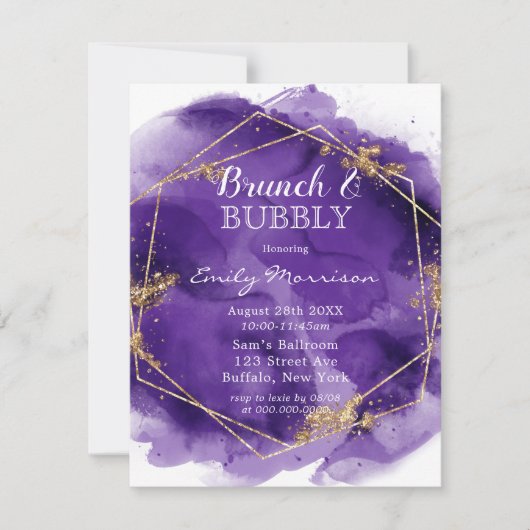 Paarse en goudverf Brunch & Bubble Kaart (Voorkant)
