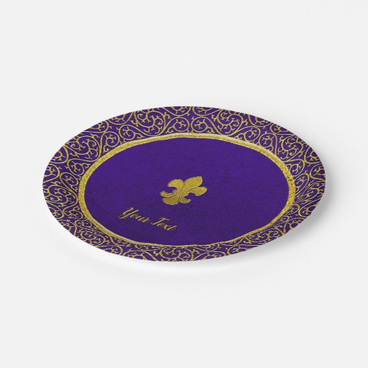 Paarse en goudvleur-de-lis-Jouw tekst Papieren Bordje (Gekanteld)