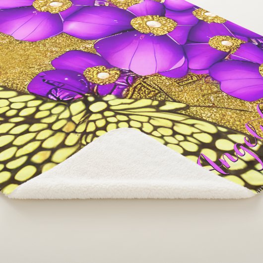 Paarse en goudvlinder Persoonlijke naam Sherpa Deken (3/4)