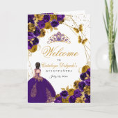 Paarse en goudvlinder Quinceanera-programma (Voorkant)