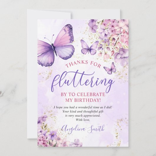 Paarse en goudvlinderdag bedankkaart (Voorkant)
