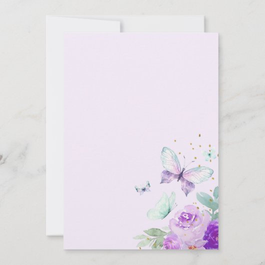 Paarse en goudvlinderdag kaart (Achterkant)