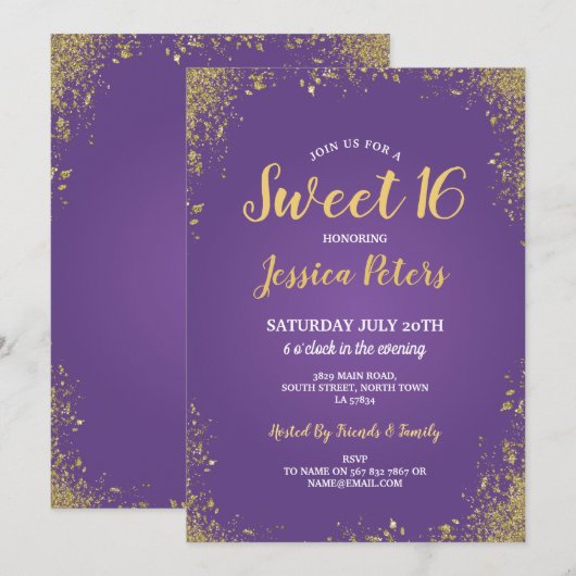 Paarse en goudzoete 16-jarige legant kaart (Voorkant / Achterkant)