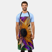 Paarse en goudzonnebloem schort (Gedragen)