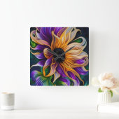 Paarse en goudzonnebloem vierkante klok (Huis)