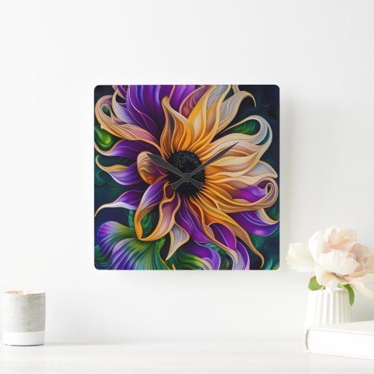 Paarse en goudzonnebloem vierkante klok (Huis)