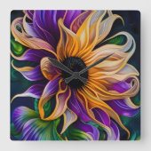 Paarse en goudzonnebloem vierkante klok (Voorkant)