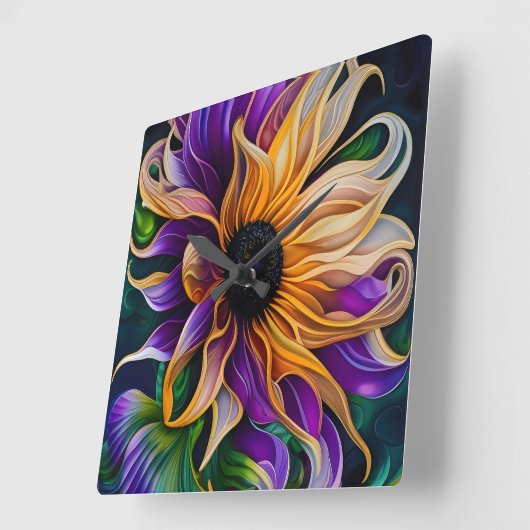 Paarse en goudzonnebloem vierkante klok (Hoek)